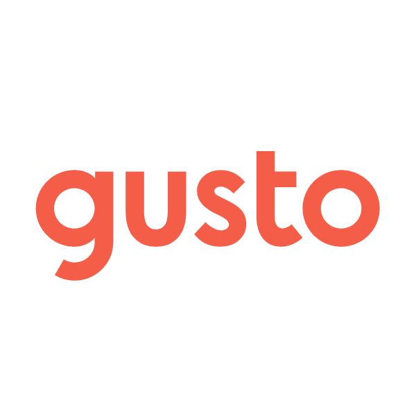 Gusto logo in bold coral text on a transparent background